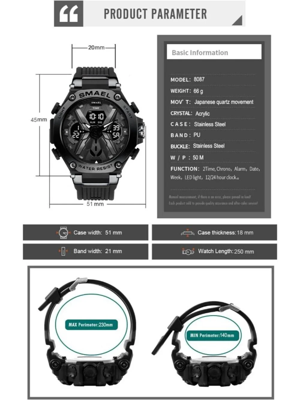 Men's Black Analog Quartz Sports Waterproof Military Alarm LED Digital Watch